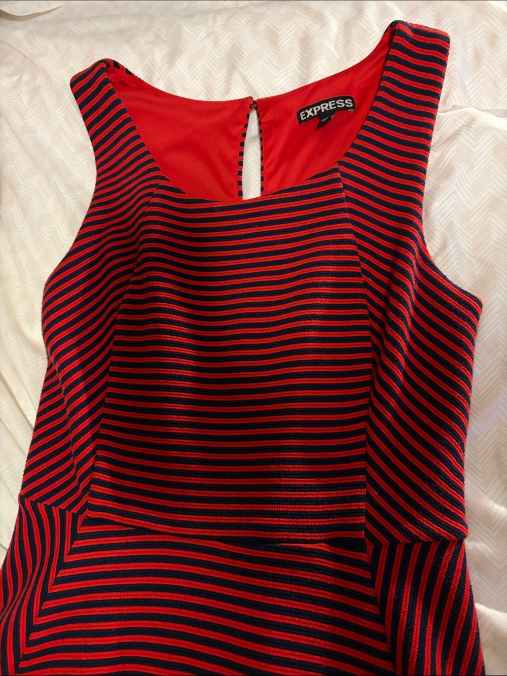 Express Red and Navy Striped Fit & Flare Mini Dress - XS - Picture 2 of 5